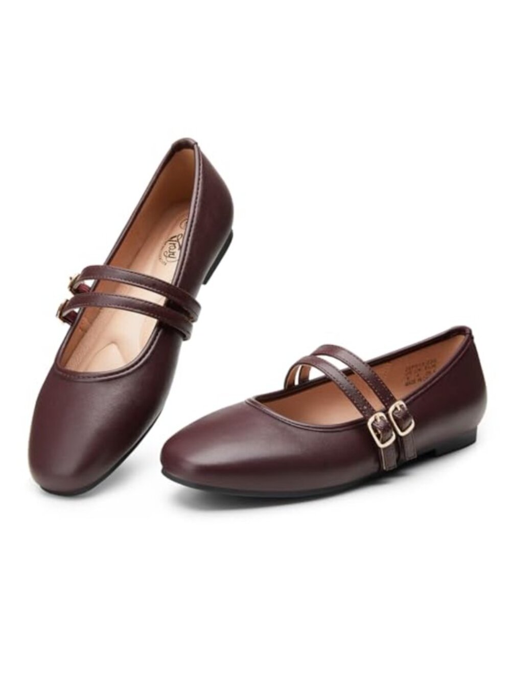 Mary Jane Flats Square Toe Buckle Strap PU Leather Slip On Dressy Casual